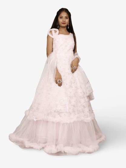 Pink Net Fabric Gown with Sequin Work by Shreekama - UrbanNest Co