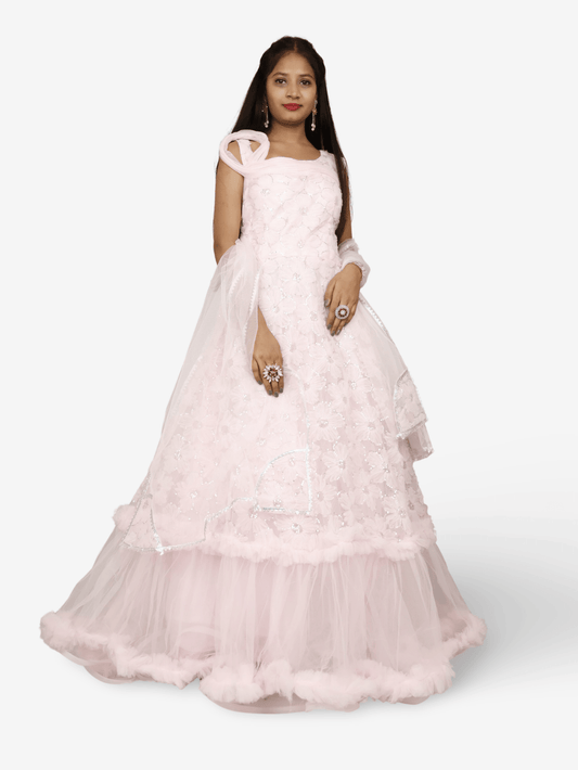 Pink Net Fabric Gown with Sequin Work by Shreekama - UrbanNest Co