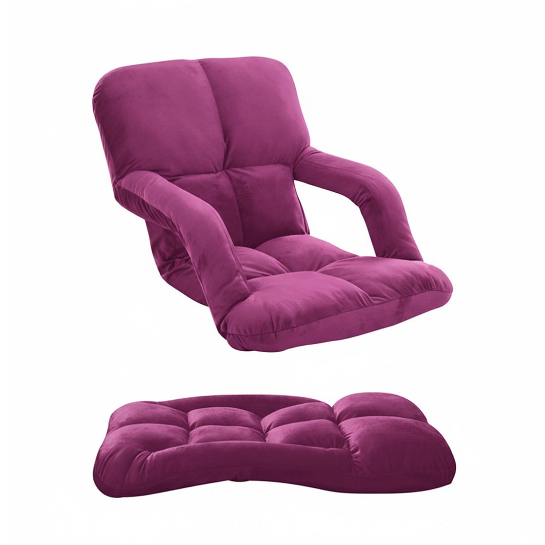 SOGA Foldable Lounge Cushion Adjustable Floor Lazy Recliner Chair with Armrest - Magenta - UrbanNest Co