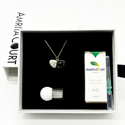 Green Shell Murano Aroma Necklace - Oceanic Depths | Energy & Healing | Diffuse on the go | Sterling Silver Gift - UrbanNest Co