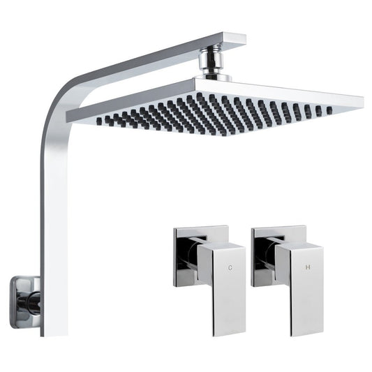 NNEDSZ WElS 8 Rain Shower Head Taps Square High Pressure Wall Arm DIY Chrome - UrbanNest Co