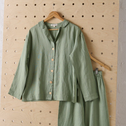 Linen Pyjama - Classic Set in Pistachio - UrbanNest Co
