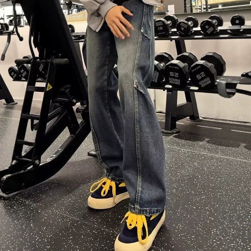 Street Style Asymmetrical Cut Denim Pants for Men - UrbanNest Co