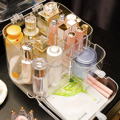 NNEAGS 2X Transparent Cosmetic Storage Box Clear Makeup Skincare Holder with Lid Drawers Waterproof Dustproof Organiser - UrbanNest Co