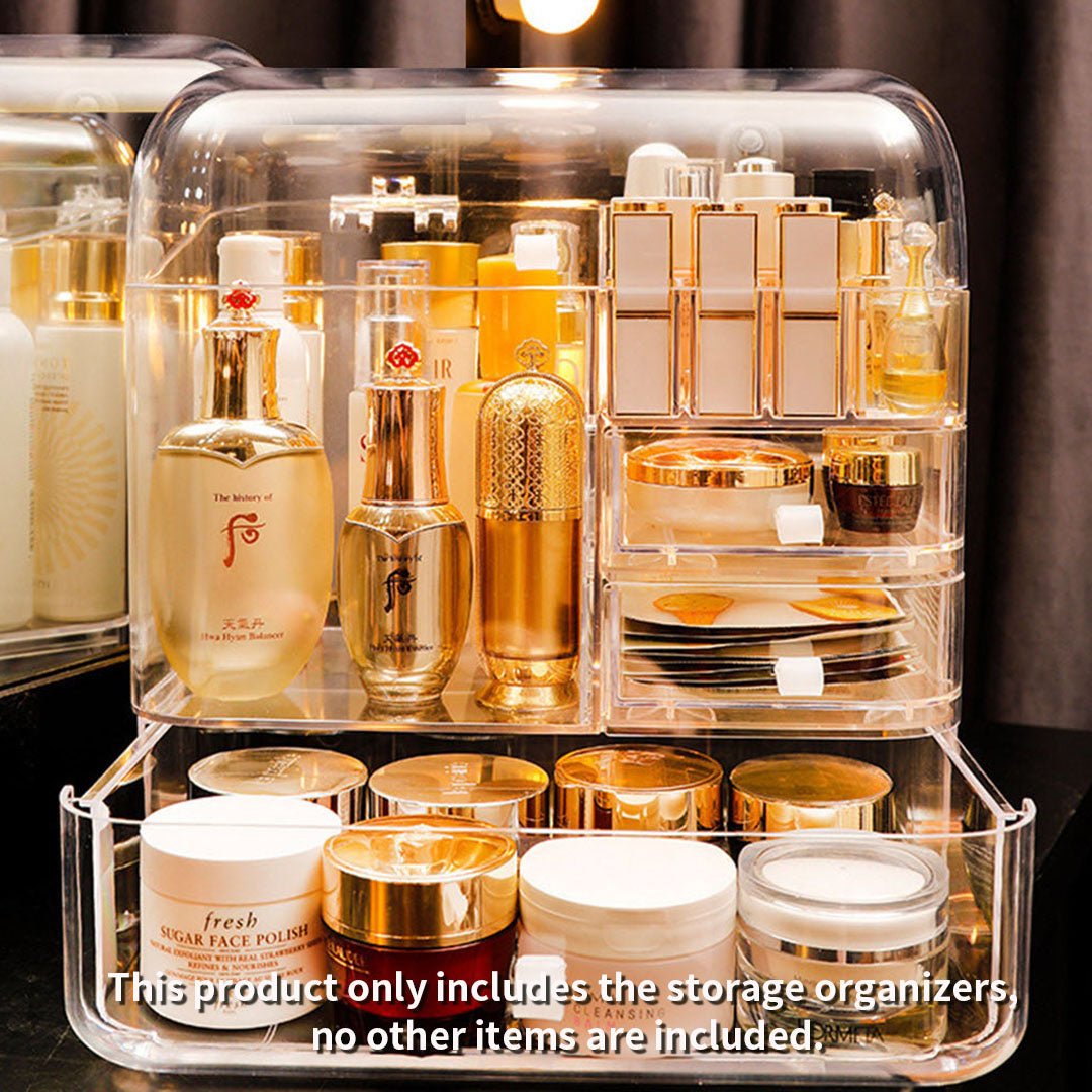 NNEAGS 2X Transparent Cosmetic Storage Box Clear Makeup Skincare Holder with Lid Drawers Waterproof Dustproof Organiser - UrbanNest Co