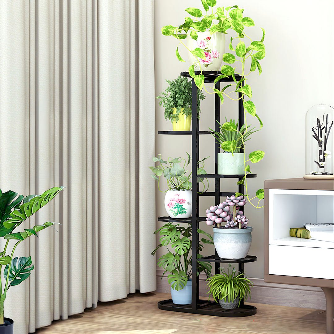 SOGA 8 Tier Black Metal Plant Rack for 9 Pots Home Garden - UrbanNest Co