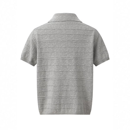 Flip collar pullover short sleeved knitted sweater - UrbanNest Co
