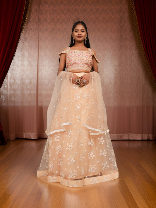 Embroidered Cold Shoulder Lehenga Choli Set - UrbanNest Co