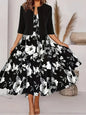 Two - piece long dress with floral and grass print, round neckline - UrbanNest Co