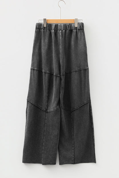 Mineral Wash Patchwork Tiered Wide Leg Pants - UrbanNest Co