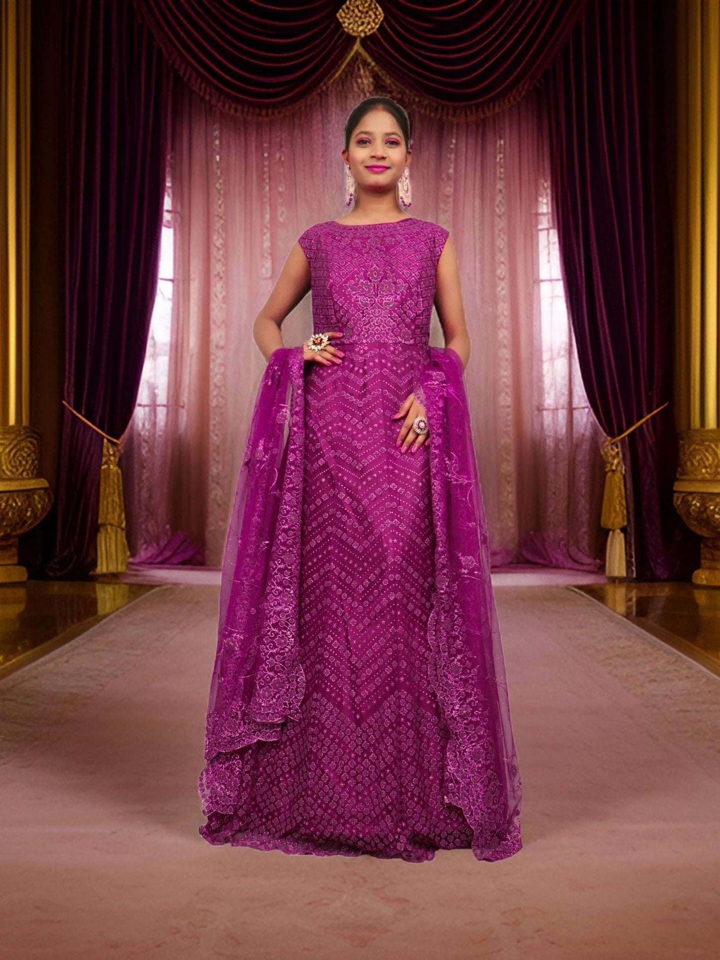 Gown with Glitter & Shimmery effect for Women by Shreekama - UrbanNest Co