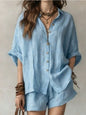 Women's wear 2026 solid color loose button - down shirt and shorts casual - UrbanNest Co