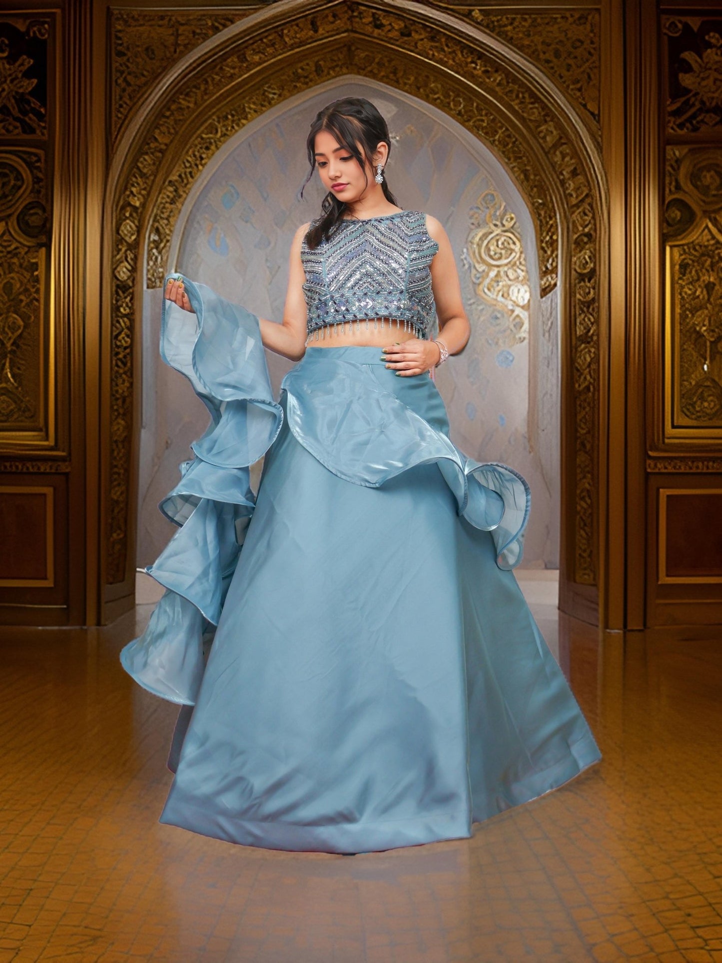 Sequin & Cut Dana Lehenga Choli Set - UrbanNest Co