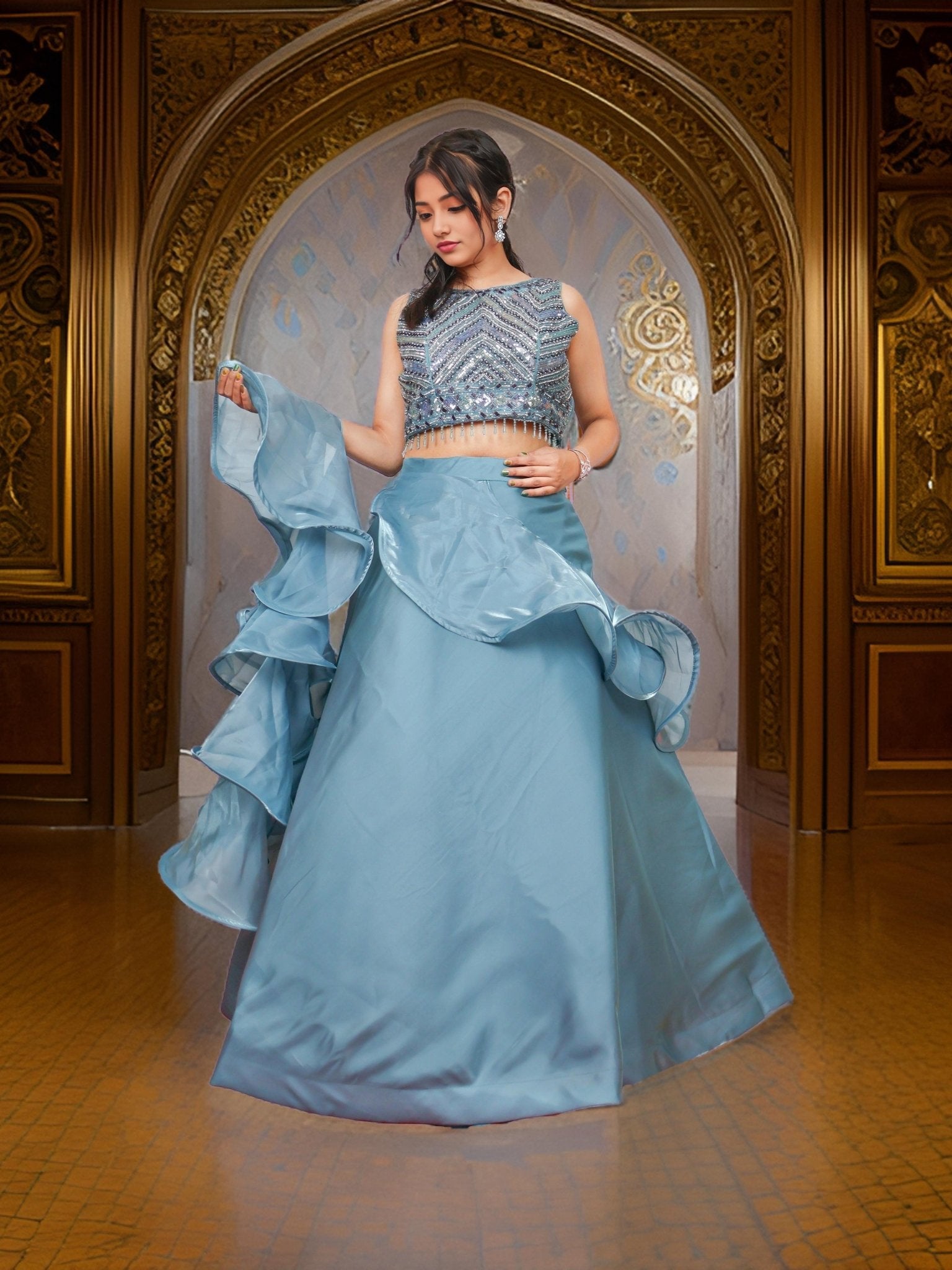 Sequin & Cut Dana Lehenga Choli Set - UrbanNest Co