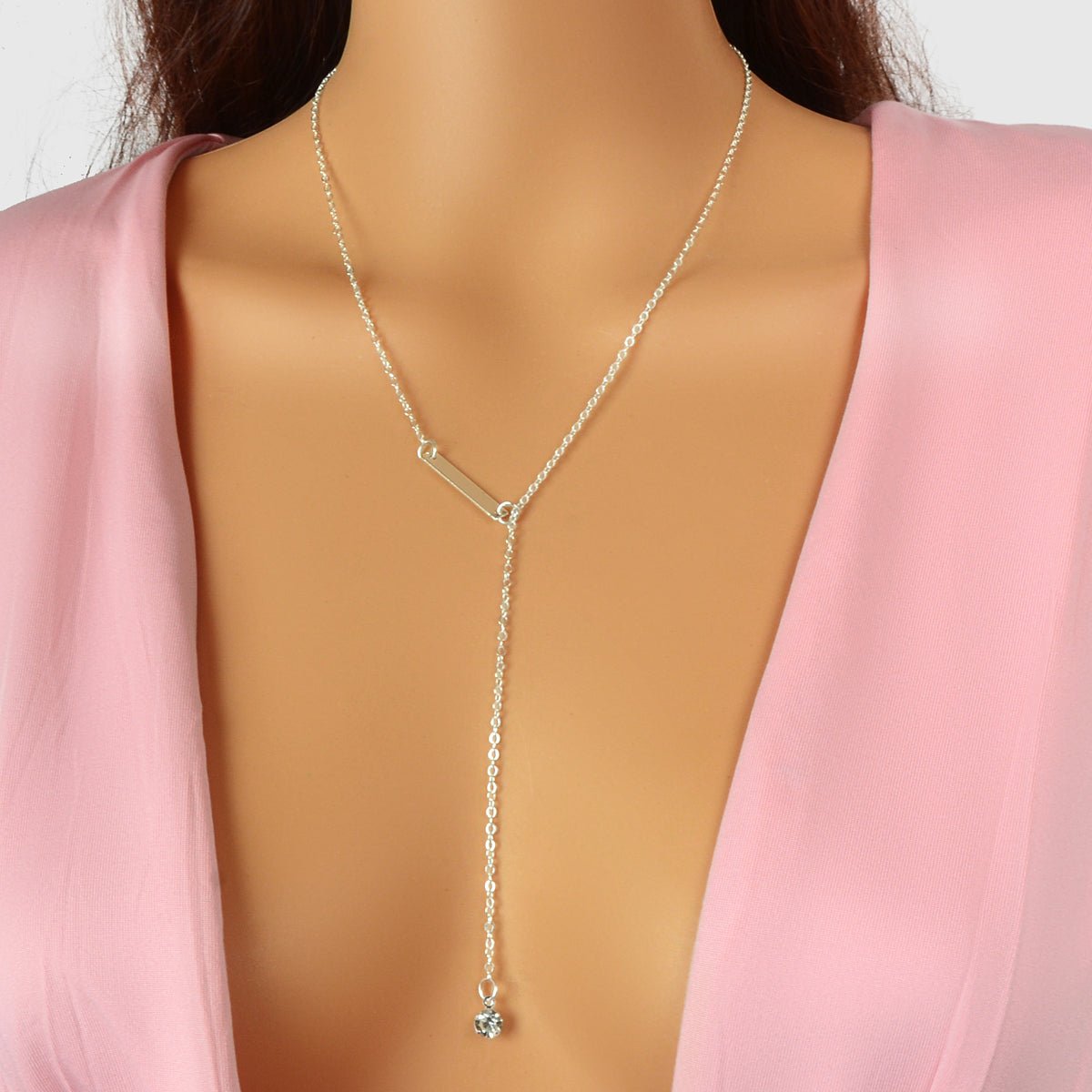 Feelontop Jewellery Silver Chain Rhinestone Fringe Y Necklace Women Accessories - UrbanNest Co