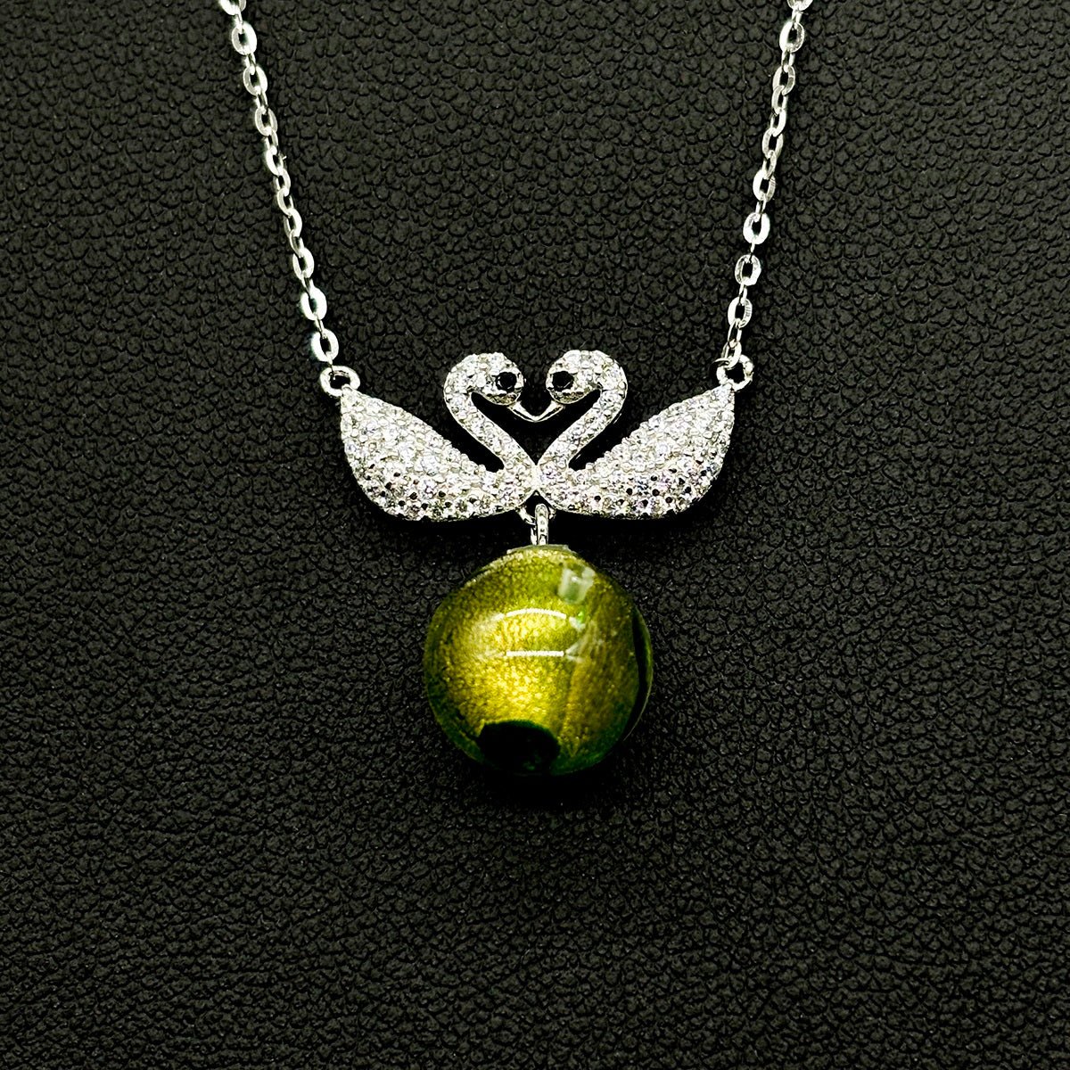 Sterling Silver Twin Swan Aroma Necklace - Gold Green | Energy & Healing | Diffuse on the go - UrbanNest Co