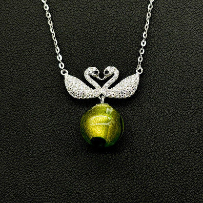 Sterling Silver Twin Swan Aroma Necklace - Gold Green | Energy & Healing | Diffuse on the go - UrbanNest Co