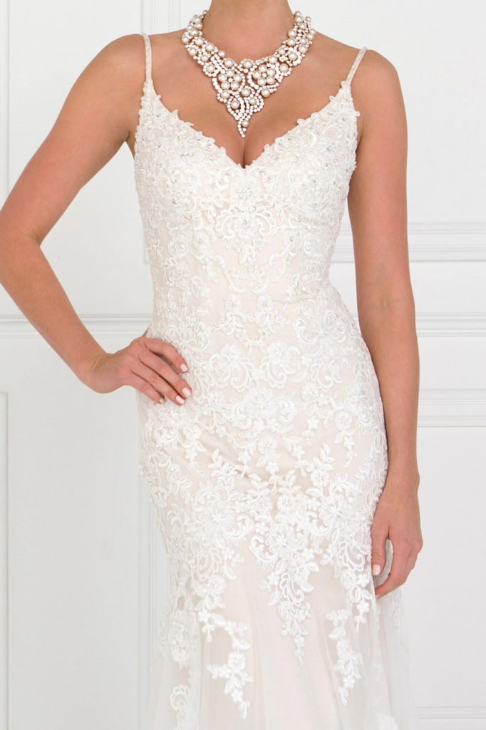Lace V - Neck Mermaid Long Dress With Lace Applique - UrbanNest Co