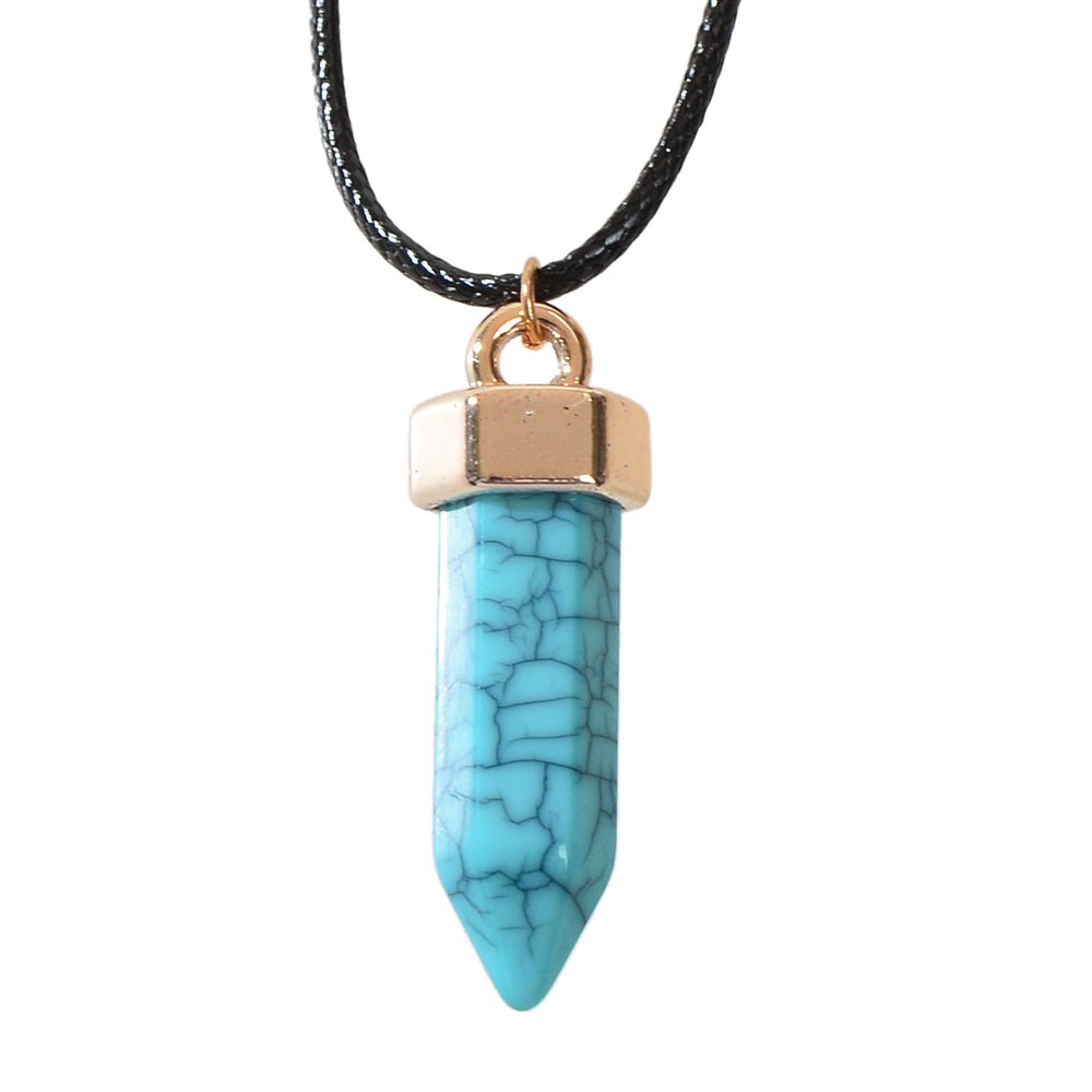 Boho Jewelry Black Leather Rope Colorful Bullet Shape Textured Pendant Necklace - UrbanNest Co