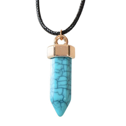Boho Jewelry Black Leather Rope Colorful Bullet Shape Textured Pendant Necklace - UrbanNest Co