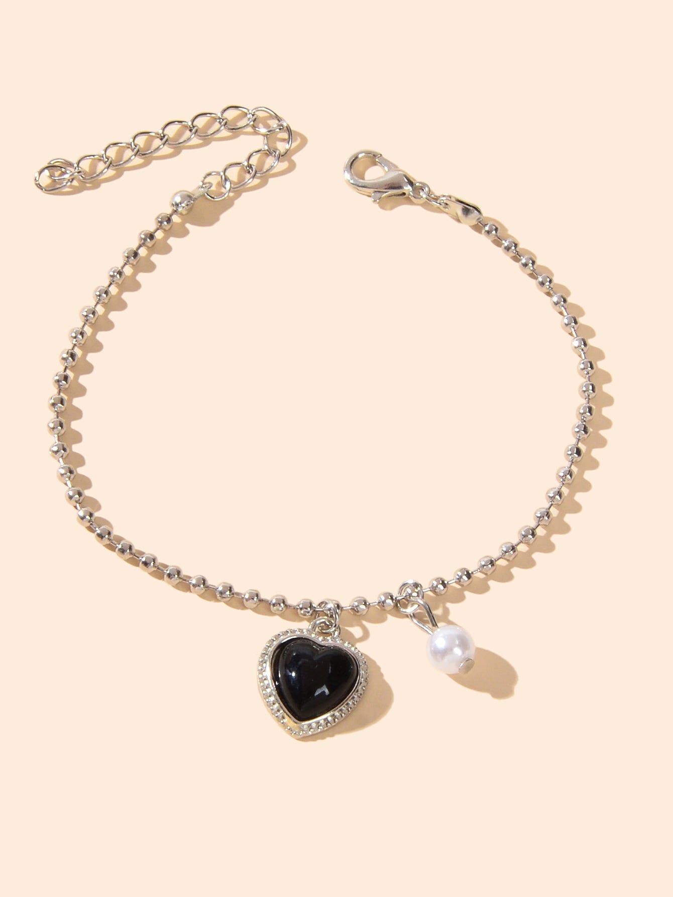 Girlfriend Gift Jewellery Silver Popcorn Chain Pearl Black Heart Charm Bracelets - UrbanNest Co