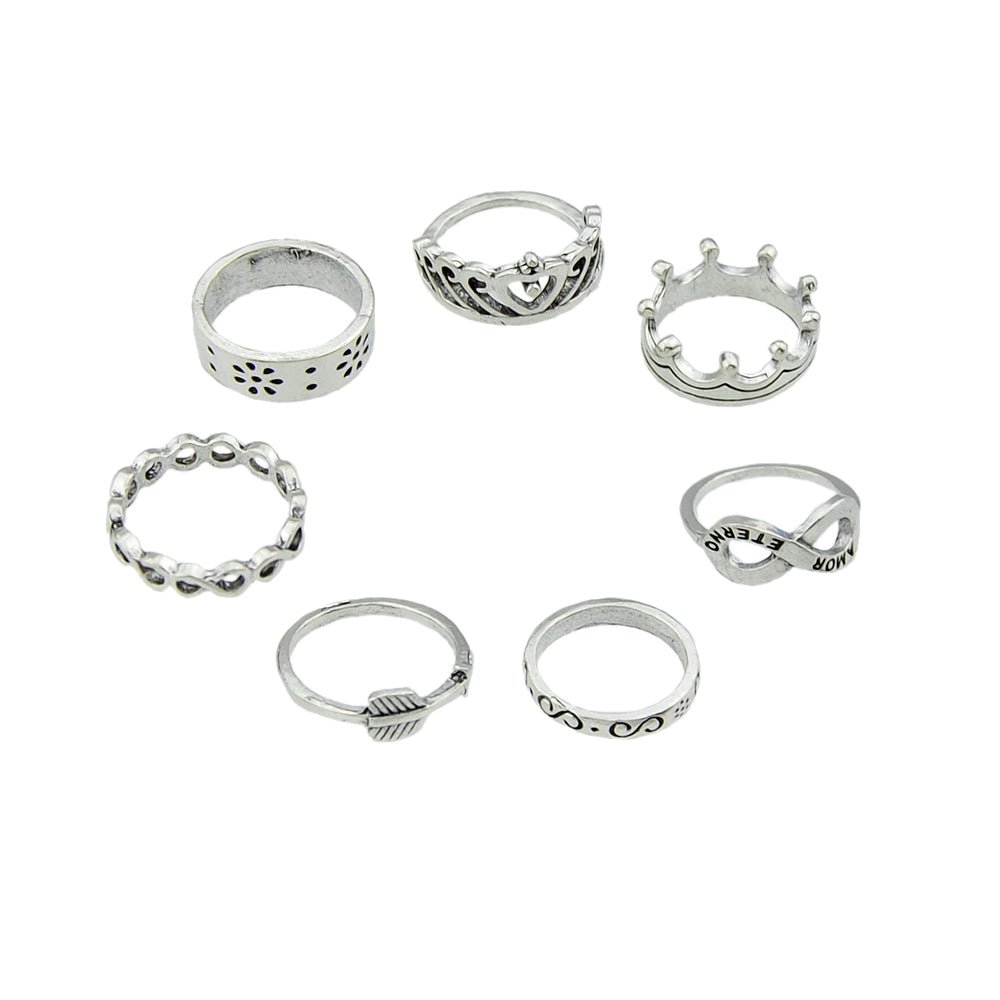 7 pcsTribal Ethnic Crown Arrow Infinity Midi Finger Knuckle Multiple Rings set - UrbanNest Co