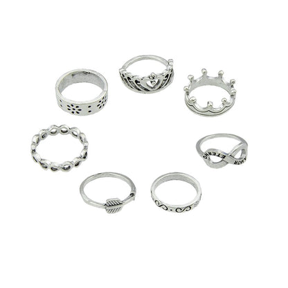 7 pcsTribal Ethnic Crown Arrow Infinity Midi Finger Knuckle Multiple Rings set - UrbanNest Co