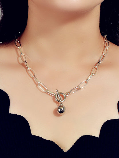 Female Thick Silver Chain Circle Bar Ball Pendant Necklace Punk Women Collar - UrbanNest Co
