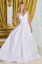 A - line, satin wedding gown spaghetti straps V - neckline - UrbanNest Co