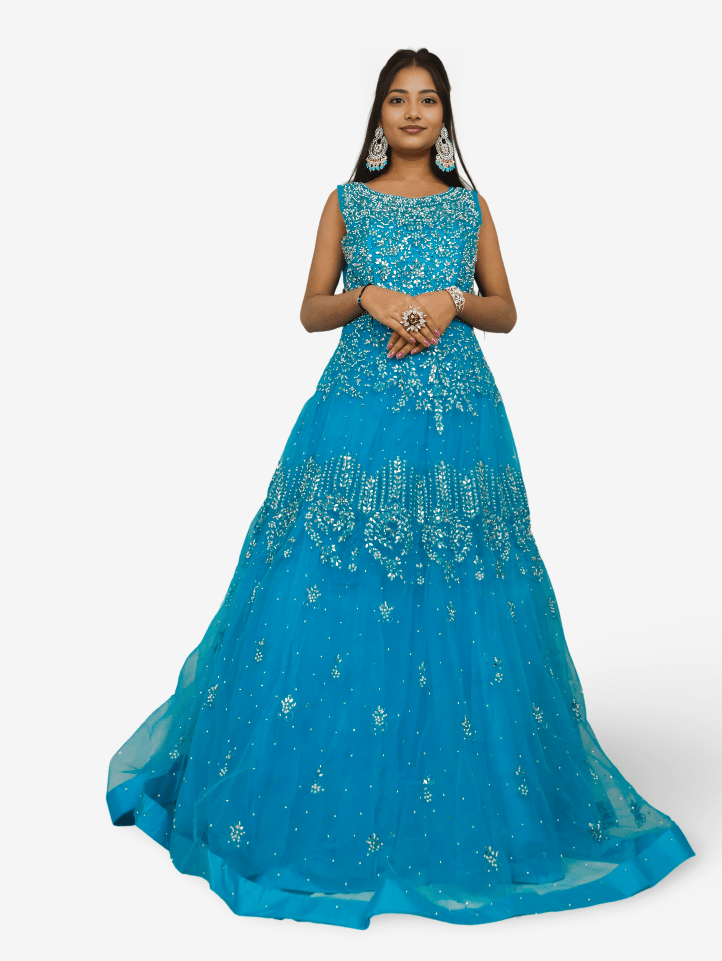 Net Fabric Gown with Mirror & Pearls by Shreekama - UrbanNest Co