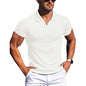 Men's POLO shirt, lapel, men's T-shirt, V - neck, short - sleeved, vertical striped POLO shirt - UrbanNest Co