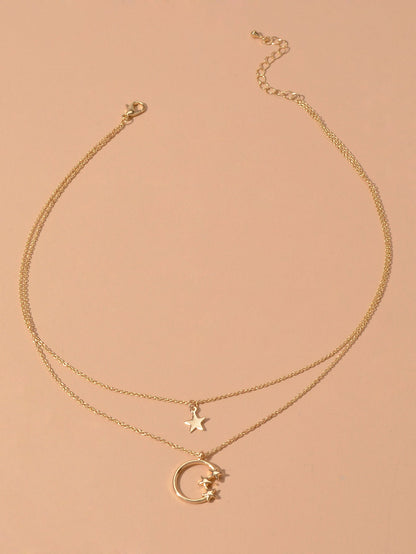 Awesome Jewelry Double layer Chain Star Circle Pendant Necklace Engagement Gift - UrbanNest Co