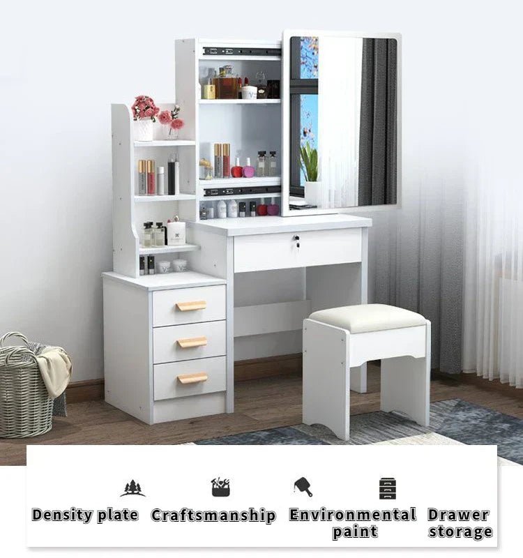 NNEOBA Elegance in Simplicity: White Dressing Table Set with Sliding Mirror & Ample Storage - UrbanNest Co