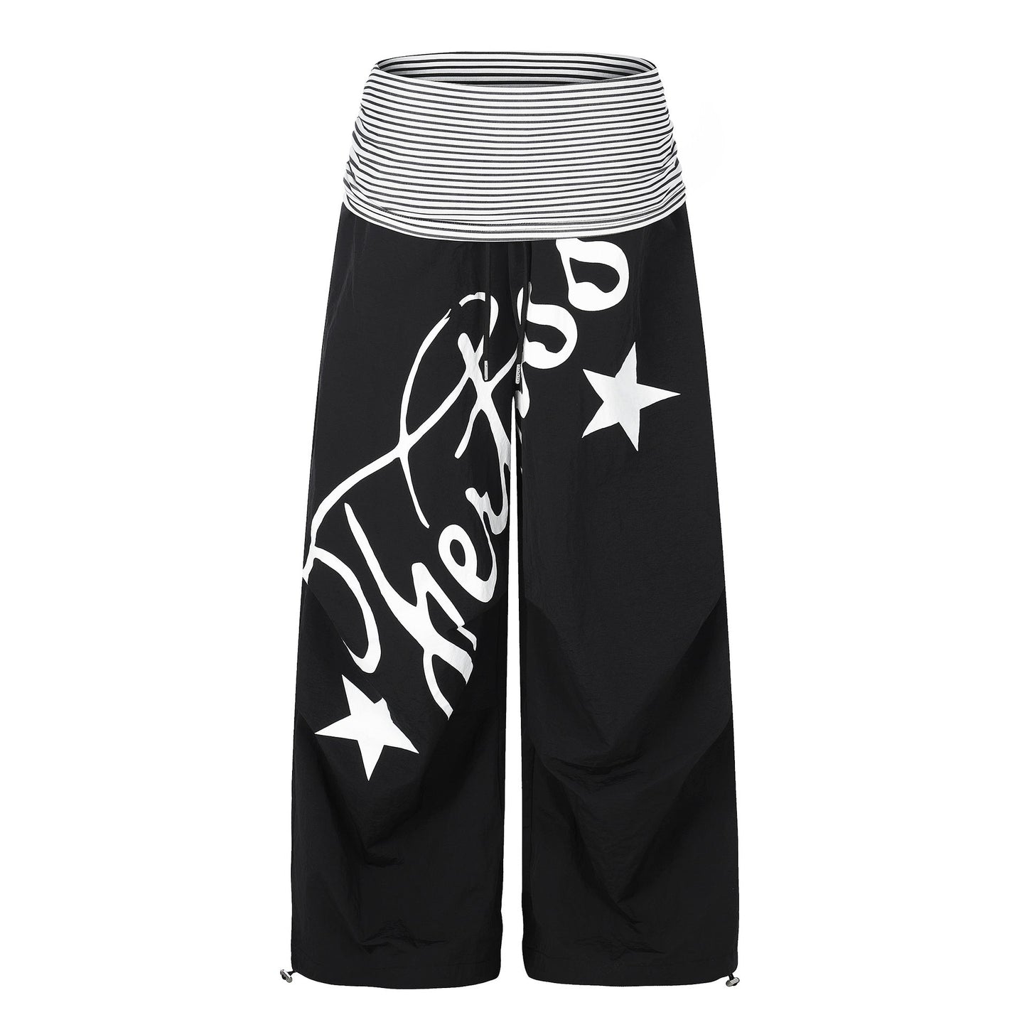Stripe Waistband Letter Star Print Wide Leg Pants , High Waist Slimming - UrbanNest Co