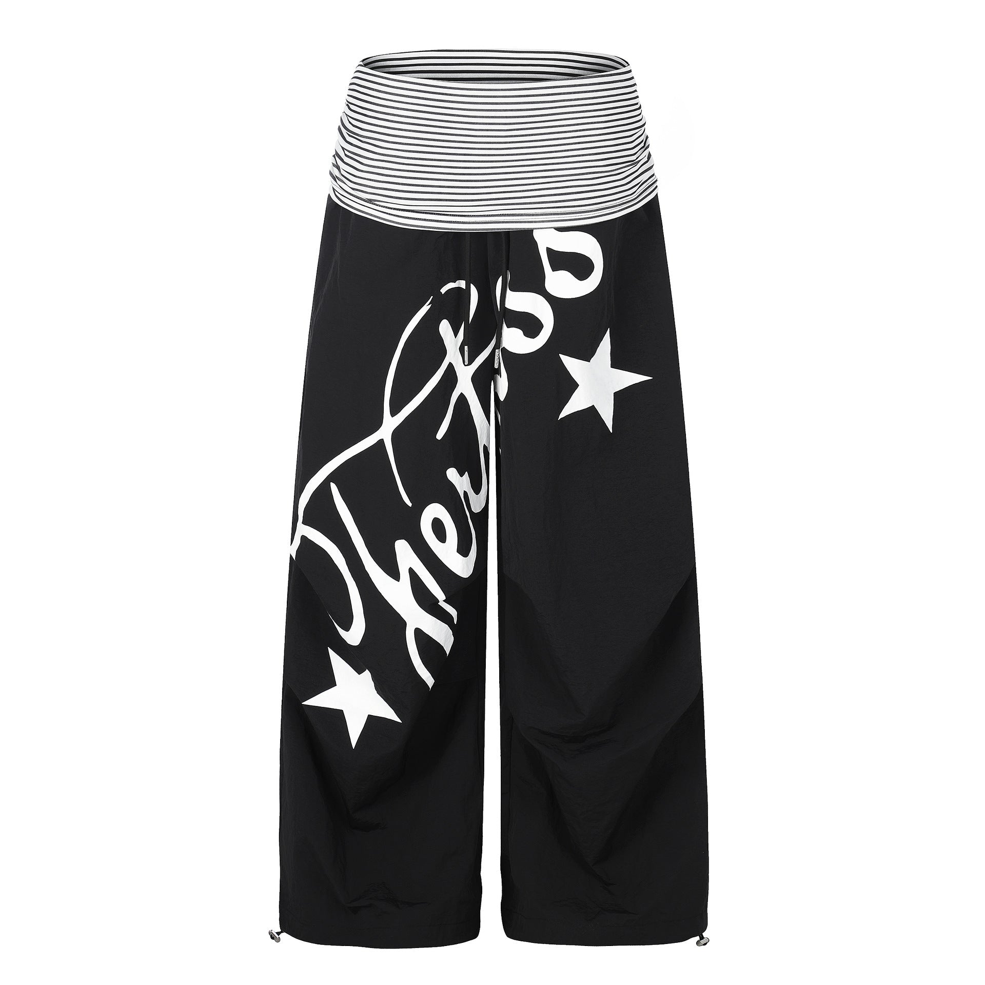 Stripe Waistband Letter Star Print Wide Leg Pants , High Waist Slimming - UrbanNest Co
