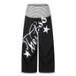 Stripe Waistband Letter Star Print Wide Leg Pants , High Waist Slimming - UrbanNest Co