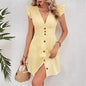 Summer V - neck Single - breasted Fly - sleeve Women's Shirt Dresses With - UrbanNest Co