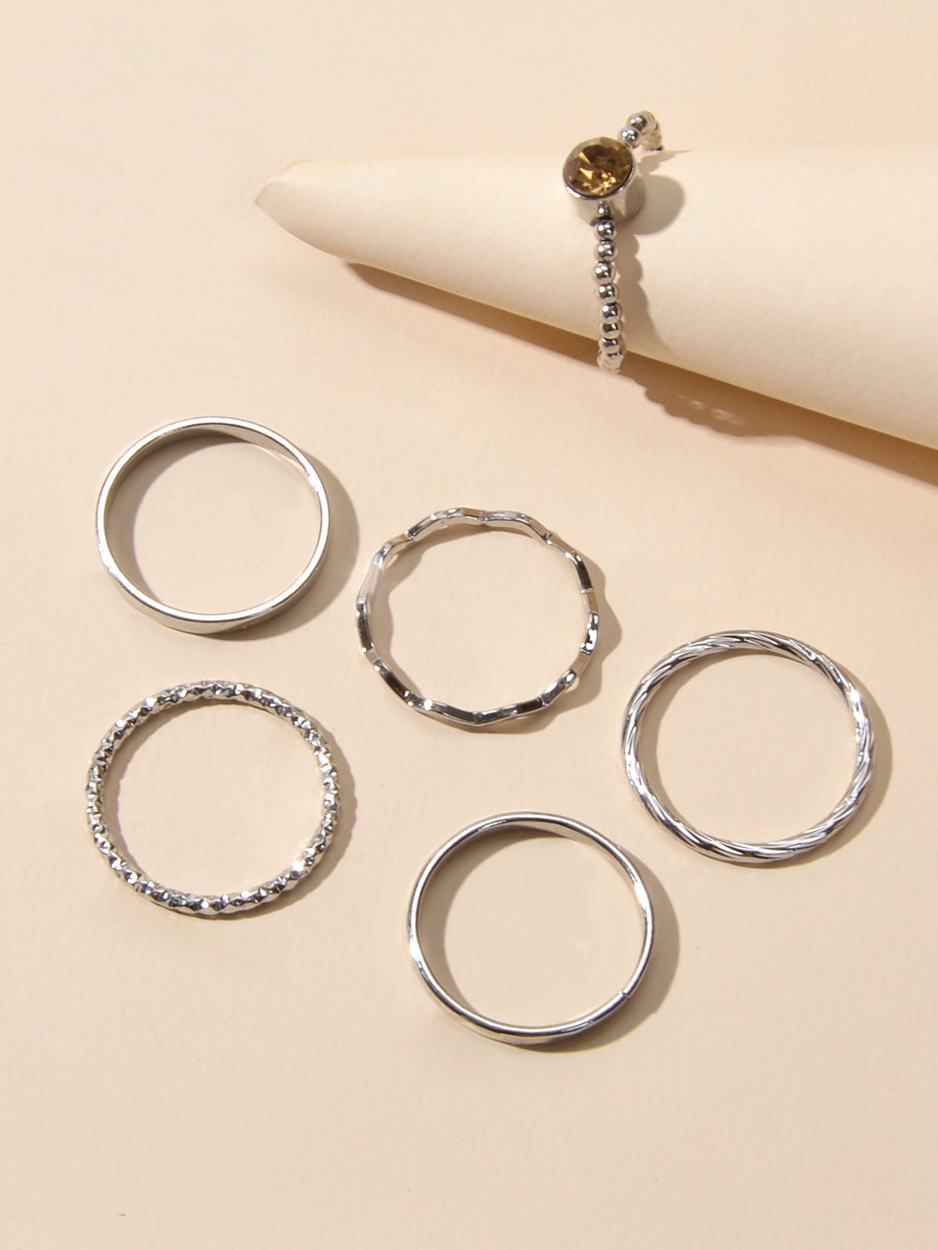 Stackable 6 pcs Rhinestone Decor Silver Finger Ring set Multiple Rings Bulk Pack - UrbanNest Co
