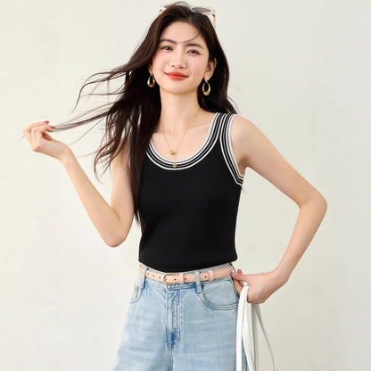 Chic Color - blocked Acetate Strapless Top for Women Summer Wear Ice Silk Knit Sleeveless Crop Top - UrbanNest Co