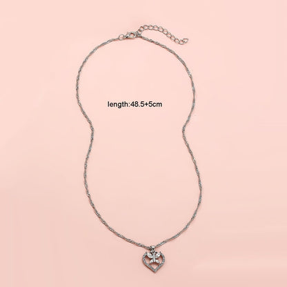 Anniversary Jewelry Silver Chain Full Rhinestone Butterfly Heart Charm Necklace - UrbanNest Co