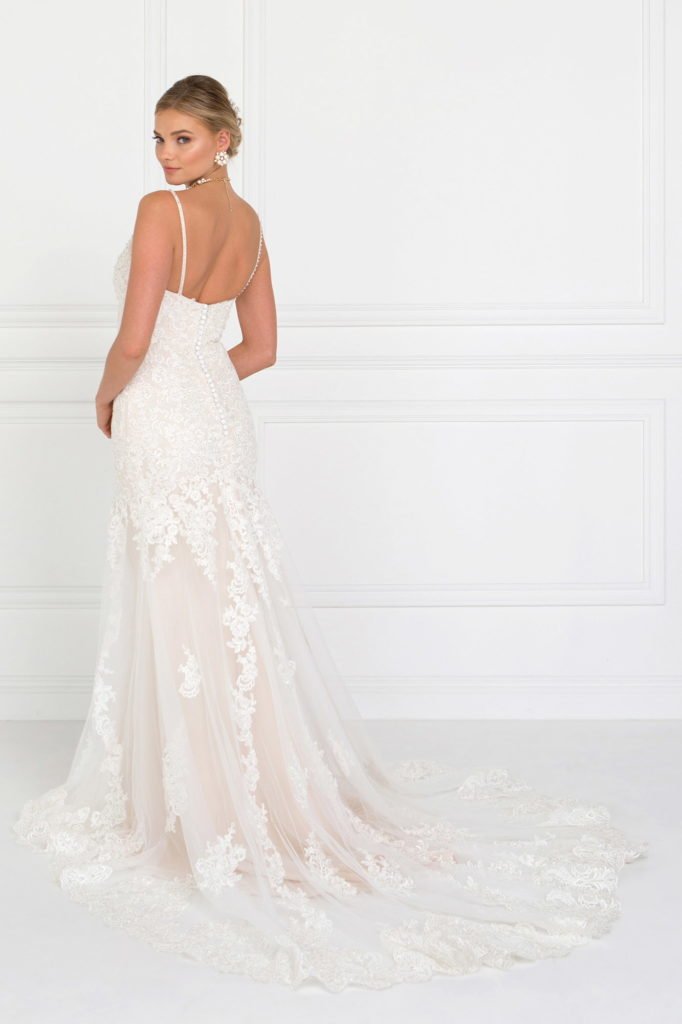 Lace V - Neck Mermaid Long Dress With Lace Applique - UrbanNest Co