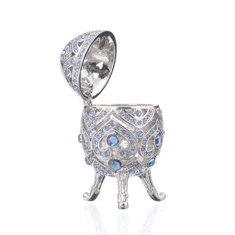 Silver Faberge Egg with Blue Crystals - UrbanNest Co