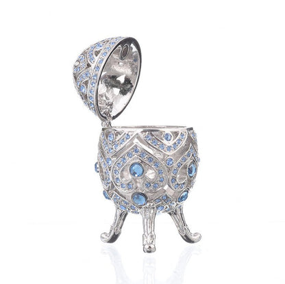 Silver Faberge Egg with Blue Crystals - UrbanNest Co