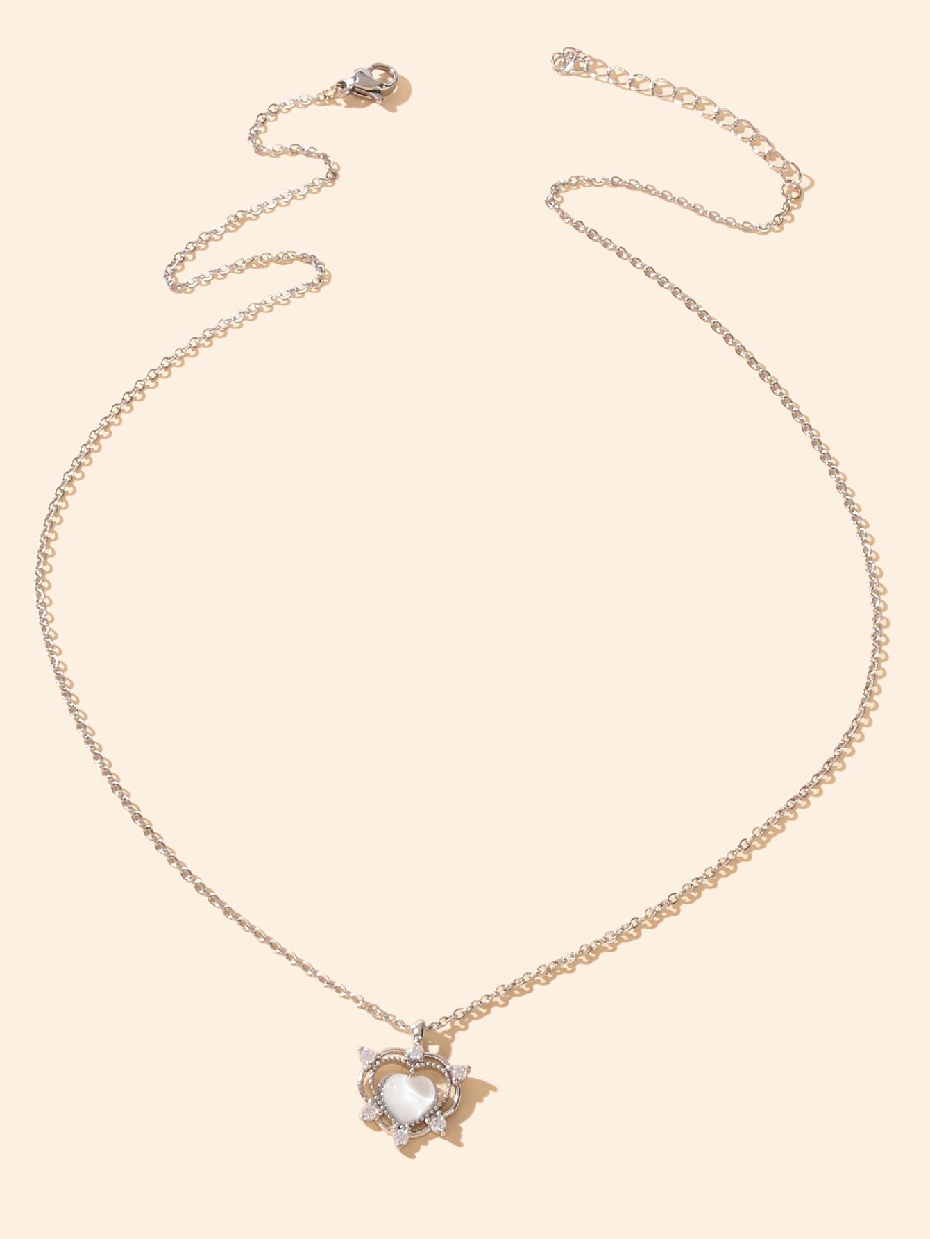 Exquisite Silver Chain Rhinestone Opal Decor Heart Pendant Necklace Gift Jewelry - UrbanNest Co