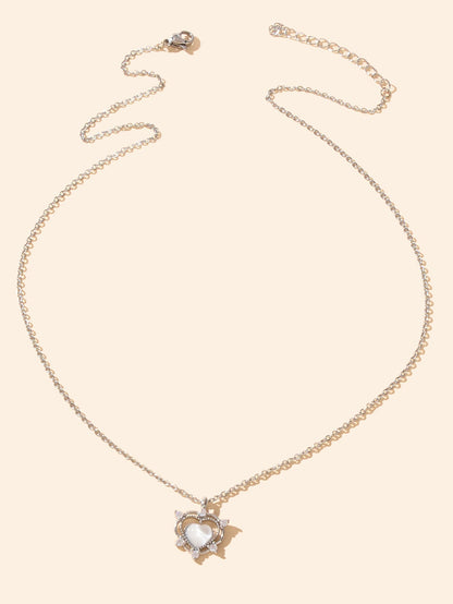 Exquisite Silver Chain Rhinestone Opal Decor Heart Pendant Necklace Gift Jewelry - UrbanNest Co