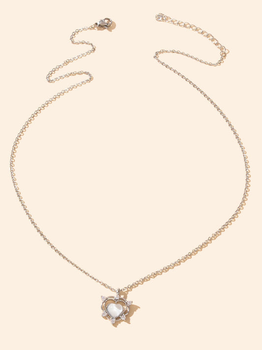 Exquisite Silver Chain Rhinestone Opal Decor Heart Pendant Necklace Gift Jewelry - UrbanNest Co