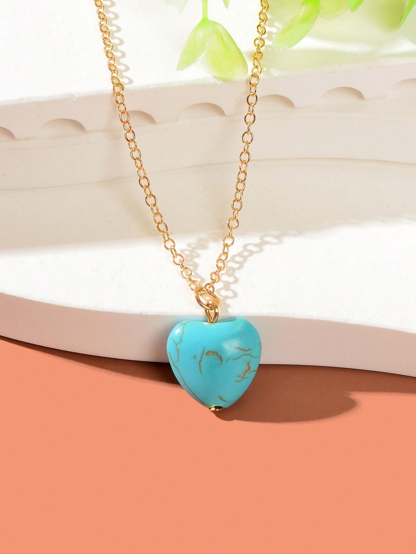 Fashion Gold Chain Turquoise Love Heart Pendant Necklace Boho Ethnic Accessories - UrbanNest Co