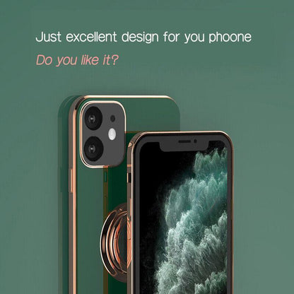 Dark Green Luxury Shockproof Silicone Ring Case Stand Cover for iPhone 14 13 12 Pro Max - UrbanNest Co