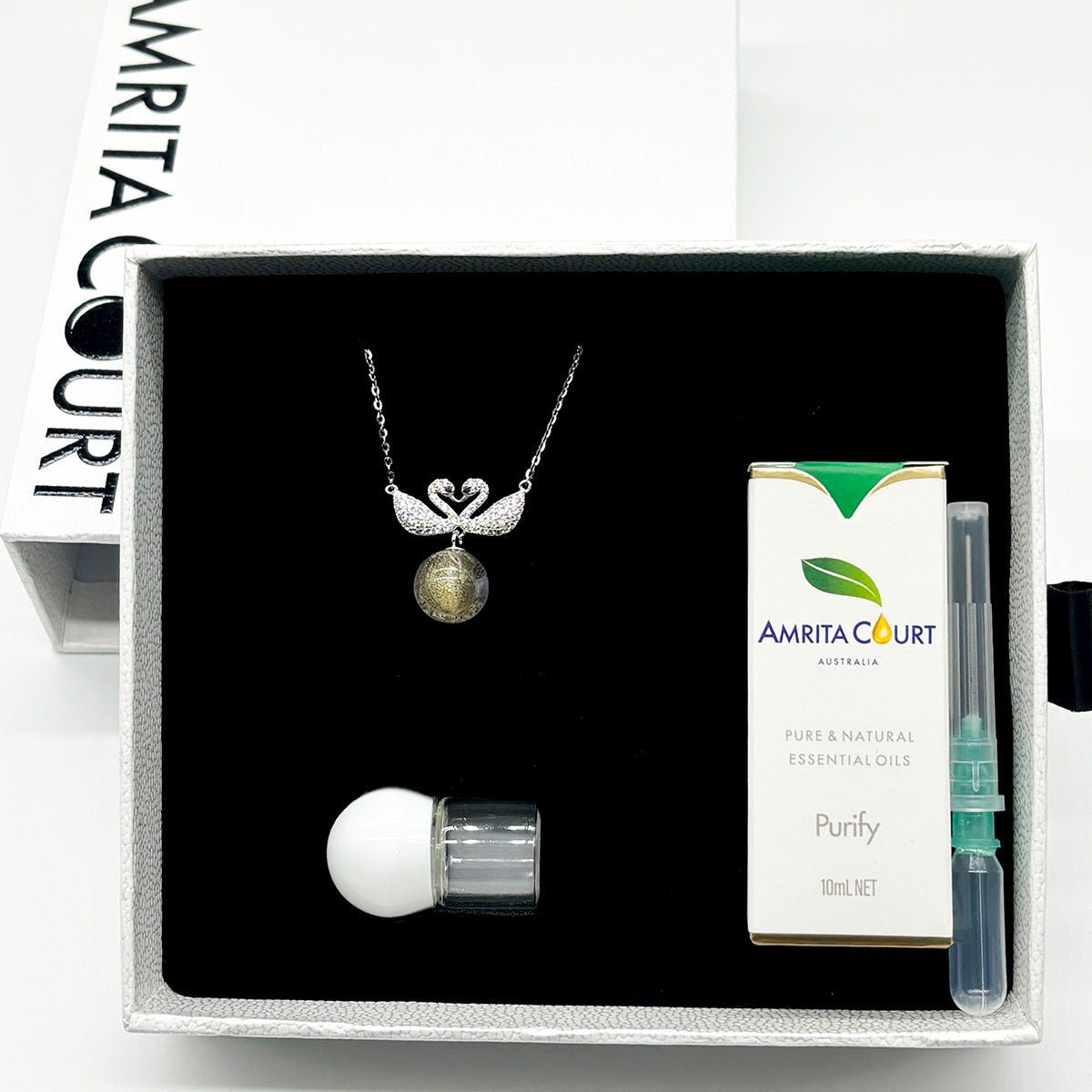 Sterling Silver Twin Swan Aroma Necklace - Gold Purple | Energy & Healing | Diffuse on the go - UrbanNest Co