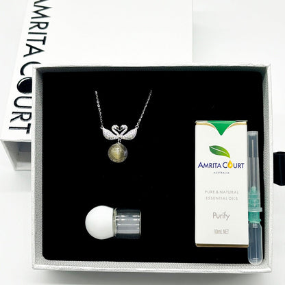 Sterling Silver Twin Swan Aroma Necklace - Gold Purple | Energy & Healing | Diffuse on the go - UrbanNest Co